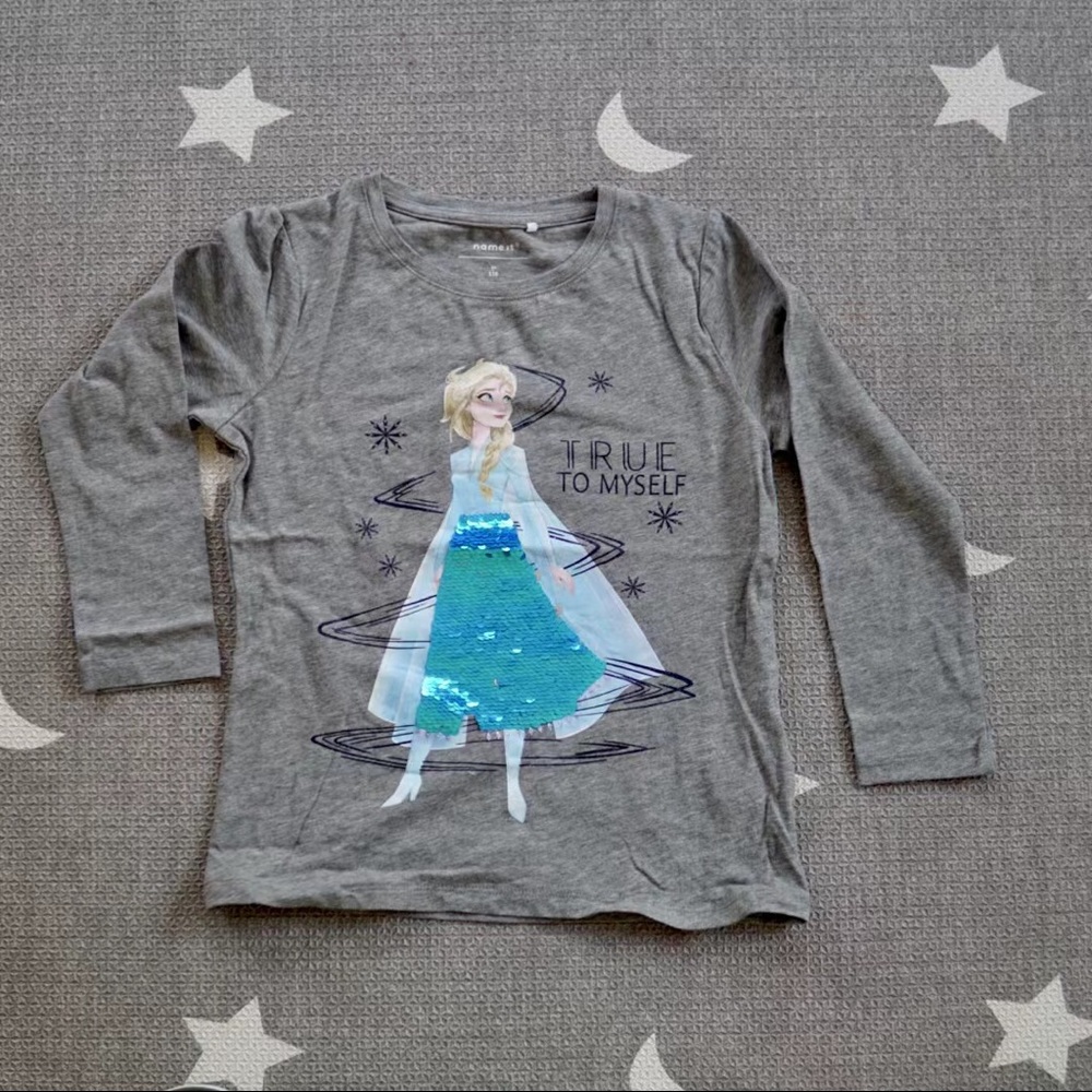 Name It Frozen Gray Long Sleeves Shirt With Sequin Size 5 110cm
